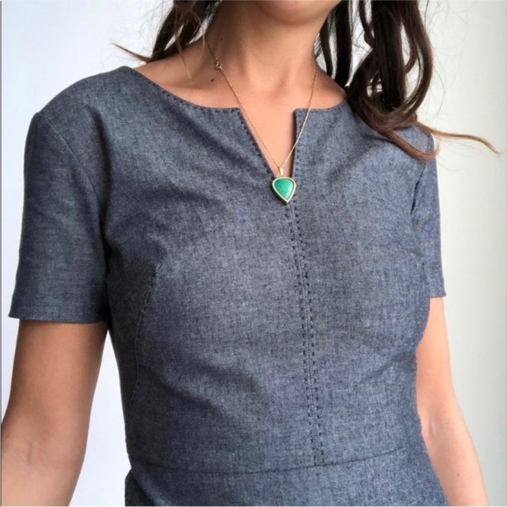 Banana Republic Blue Chambray Sheath Peplum Dress Size 4 - Picture 2 of 16